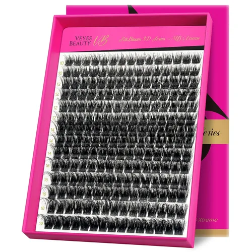 VEYESBEAUTY Xtreme - Extensiones de pestañas individuales esponjosas, pestañas de volumen en capas 3D, banda delgada e invisible, pestañas de visón