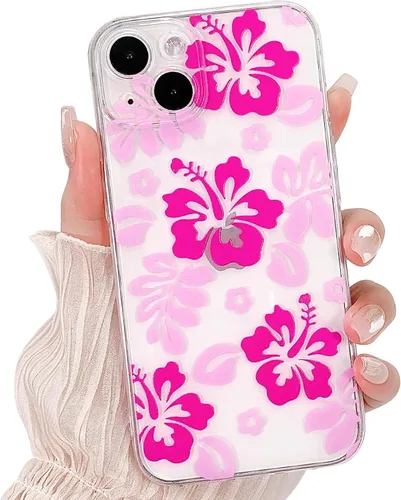 Miniatura 7 de Lovmooful Funda compatible con iPhone 13, bonito diseño transparente de flores de hibisco con estampado floral para niñas y mujeres, TPU suave a