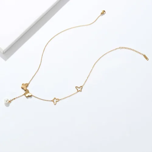 Miniatura 5 de ZHUWE Delicado collar con colgante de mariposa de acero inoxidable de doble capa para mujeres y niñas, regalo de joyería