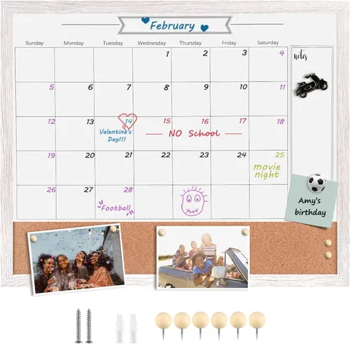 Miniatura 11 de Calendario de borrado en seco para pared, pizarra magnética de borrado en seco de 13 x 17 pulgadas, pizarra de borrado en seco y tablero de Blanco