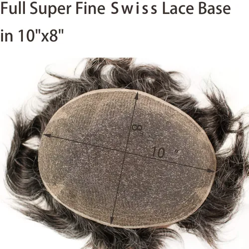 Miniatura 7 de Voloria Swiss Full Lace Hombres Toupee 1B Color Negro Cabello Humano Real Mezclado 20% Gris Pelo Sintético Reemplazo para Hombres Hairpiece