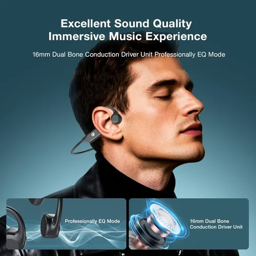 Miniatura 2 de Auriculares de conducción ósea, auriculares de oído abierto, inalámbricos Bluetooth con micrófono, sonido superior, 10 horas de reproducción, ajuste
