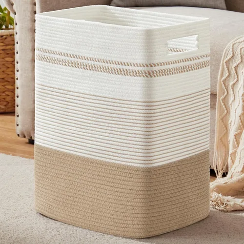 Cesta para ropa sucia, cesta grande de cuerda tejida alta para lavandería con asas, 22" X 17" X 13", cesta de almacenamiento decorativa para ropa y