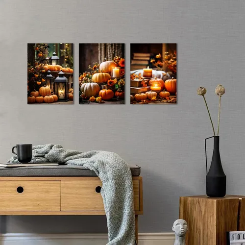 Miniatura 4 de Arte de pared de calabaza de granja, decoración de pared de otoño para cocina, comedor, decoración rústica de Halloween, impresiones en lienzo