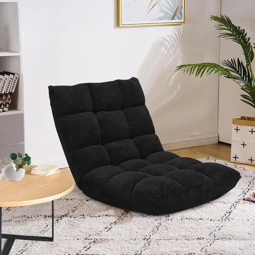 Silla de suelo con soporte para el respaldo, silla reclinable plegable ajustable de 14 posiciones, silla de meditación con marco de acero, silla