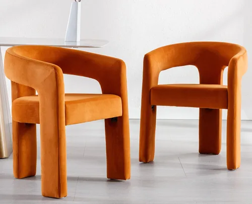Miniatura 5 de VESCASA Silla de Comedor de Barril de Terciopelo con Respaldo Abierto, Sillón Lateral de Acento Moderno Tapizado con 3 Patas para Terciopelo naranja