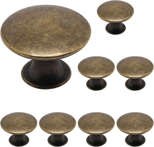 8 piezas de pomos de gabinete de latón antiguo, pomos redondos para cómoda, pomos para cajones de cocina, perilla de puerta de armario con un solo