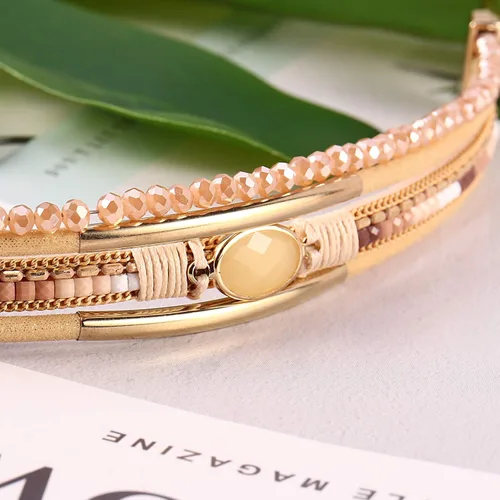 Miniatura 4 de FANCY SHINY- Pulseras de cuero de la envoltura de cuentas de cristal de la pulsera Boho Cuff piedra, dije, pulseras con cierre magnético de joyería