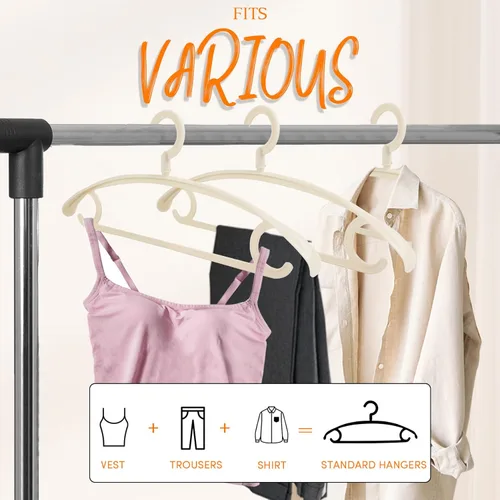 Miniatura 7 de DEDU Perchas de plástico para ropa, paquete de 20 perchas extra gruesas con gancho giratorio de 360° antideslizantes, perchas para suéteres, Beige