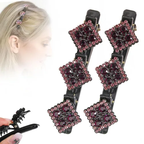 Miniatura 23 de Pinzas de pelo trenzadas con piedra de cristal brillante, pinza para el cabello para mujer, pinzas de pelo corto con pico de pato, clip de pelo