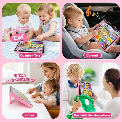 Miniatura 5 de Tableta de juguete educativo trilingüe con música y sonido, juguetes Montessori de terapia del habla para niña y niño de 1 año, juguete musical