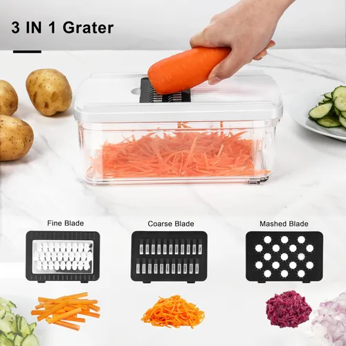 Miniatura 5 de Picador de verduras, picador profesional de alimentos y picador de cebolla, cortador de verduras para ensalada con 7 cuchillas y recipiente de 30.4