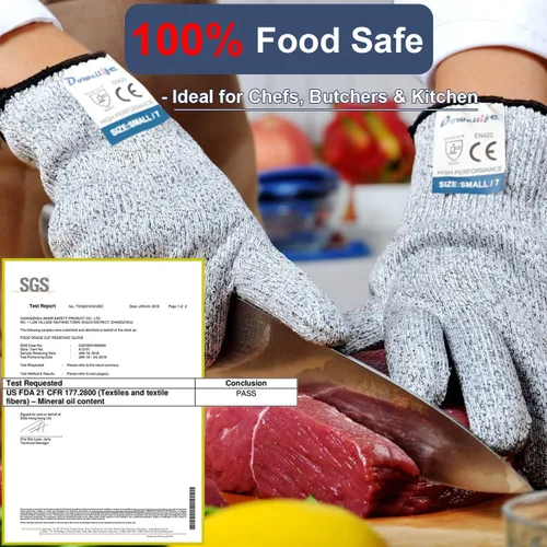 Miniatura 3 de Dowellife - Guantes resistentes al corte, de grado alimenticio, protección de nivel 5, guantes de seguridad para cocina, para chefs, para abrir