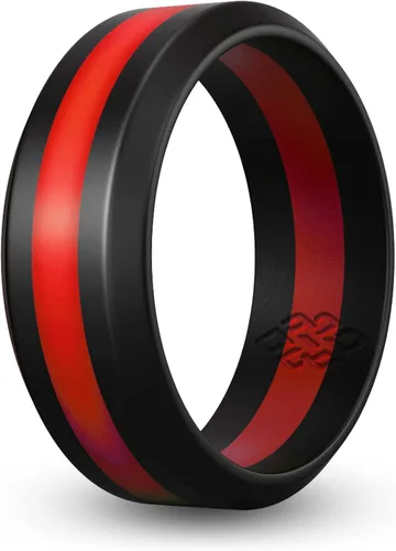 Miniatura 12 de Knot Theory Anillo de silicona a rayas para hombres y mujeres – color negro, gris, rojo, azul, naranja, amarillo, púrpura