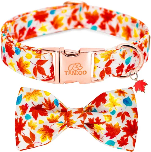 Miniatura 13 de Collar de Navidad para perro Tunkoo con elegante corbatín, collar suave y cómodo de algodón ajustable, hebilla de metal premium para cachorros