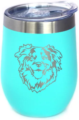 Miniatura 8 de Australian Shepherd Face - Wine Tumbler Glass with Sliding Lid - Stainless Steel Insulated Mug - Unique Dog Themed Decor and Gifts for Moms & Dads