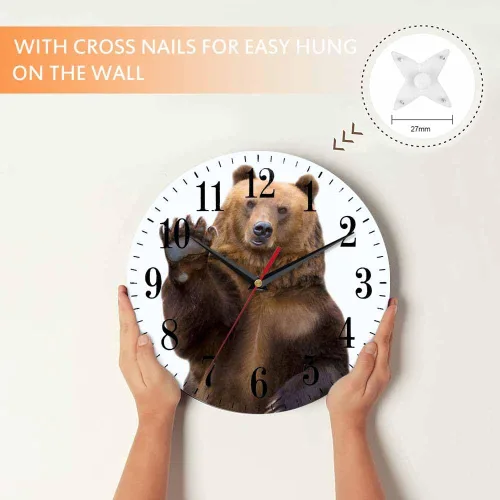 Miniatura 4 de Mxocom Reloj de pared con diseño de oso con texto en inglés "The Brown Bear Welcomes and Waves a Paw de 10 pulgadas, silencioso, sin tictac