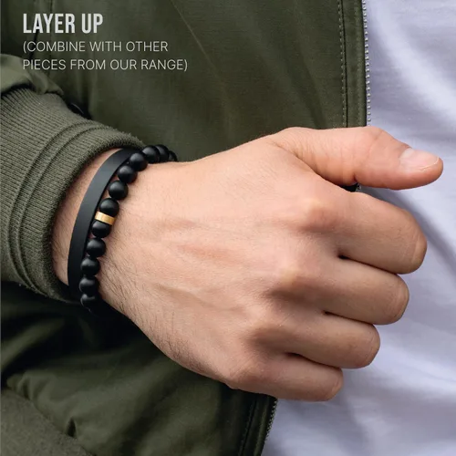 Miniatura 4 de LUXAR - Pulseras de cuentas de ónix negro para hombre Piedra negra mate de 8 mm Joyería minimalista y de diseño para hombres
