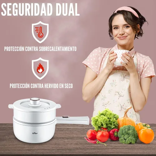 Miniatura 3 de Bear Hot Pot - Olla eléctrica con vaporizador, olla rápida de fideos de 1.6L, mini olla, sartén antiadherente para carne, ramen, huevo, avena, sopa