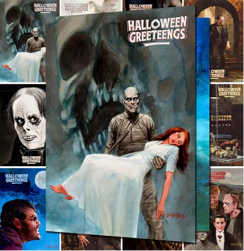 PIXILUV Tarjetas de felicitación de Halloween de película silenciosa, 12 tarjetas grandes ~ Pósteres clásicos de película silenciosa vintage de