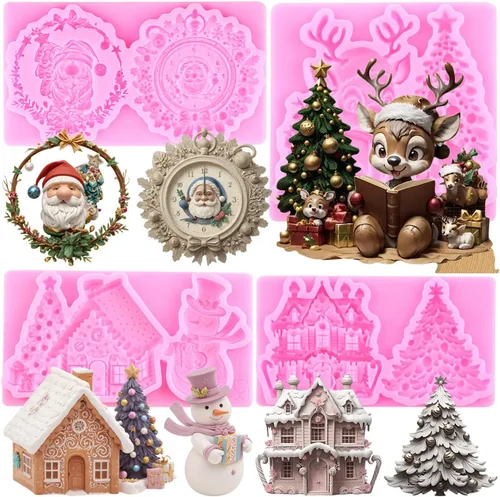 Miniatura 10 de ZiXiang Moldes de fondant de Navidad, copo de nieve, muñeco de nieve, piña, reno, bombilla, hojas de acebo, caramelo, chocolate, moldes de silicona