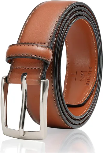 Miniatura 8 de MILORDE Cinturón de vestir de cuero genuino para hombre, hecho a mano, 100% cuero de vaca, diseños clásicos y modernos para trabajo, negocios y uso