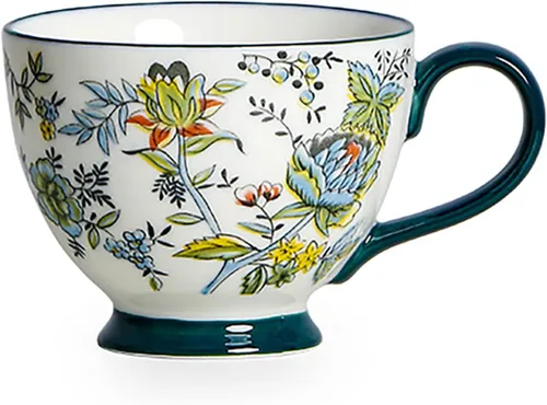 Miniatura 9 de CHOOLD Elegante taza de café grande de cerámica pintada a mano con patrón floral para té y leche, taza de cereales para cocina, cena, 15 onzas