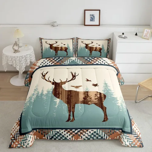 Miniatura 44 de Juego de ropa de cama de oso para niños y adolescentes, juego de edredón de animales salvajes para niños, adolescentes, naturaleza, vida silvestre
