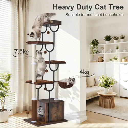 Miniatura 2 de FourFurPets Árbol para gatos grandes, torre moderna para gatos con poste rascador, torre de madera para gatos de 74 pulgadas para múltiples gatos