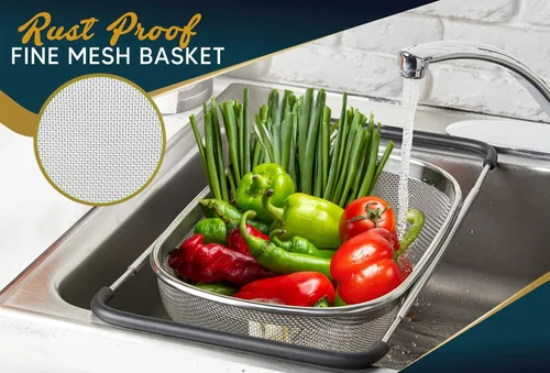 Miniatura 3 de Colador sobre el fregadero para cocina, cesta coladora sobre el fregadero de 6 cuartos de galón con asas ergonómicas extensibles y pies de apoyo