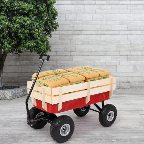 Miniatura 6 de Outvita Carro de carga todo terreno para exteriores con neumáticos de aire de 10 pulgadas, estructura de acero, carro de soporte lateral de madera