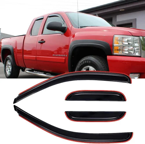 Deflector de viento de ventana lateral para Chevy Silverado/GMC Sierra 1500, 2007-2014 2500HD/3500HD con cabina extendida, juego de 4 protectores de