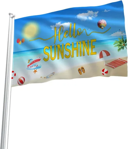 Miniatura 3 de Bandera de sol de verano de 3 x 5 pies, decoración de playa de verano, bandera de fiesta, lona de poliéster para decoración al aire libre con ojales