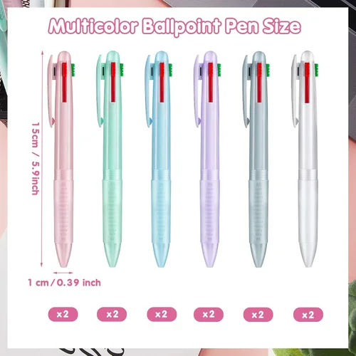 Miniatura 2 de Zonon 12 bolígrafos multicolor de 0.020 in, 4 colores, retráctil, punta fina, para aula, oficina, papelería, fiesta, suministros de regalo
