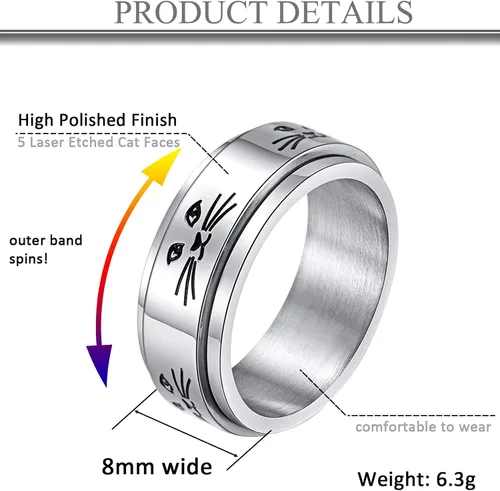 Miniatura 2 de ALEXTINA Anillo giratorio de acero inoxidable para hombre y mujer, 0.315in
