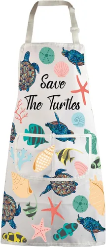 MBMSO Delantal de cocina de tortuga, delantal de tortuga marina para mujer, regalo para amantes de las tortugas marinas, delantal de regalos para