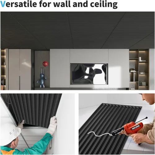 Miniatura 5 de Art3d - Paneles de techo colgante de 2x4 pies en negro, diseño semi-cilíndrico de 12 hojas, paneles de pared 3D para decoración interior de pared