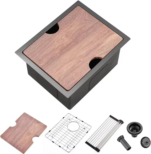 Miniatura 18 de Fregadero de barra negro de 12 pulgadas para montaje inferior de cuarzo-iAnomla 12x15 fregadero de cocina pequeño negro para montaje inferior barra