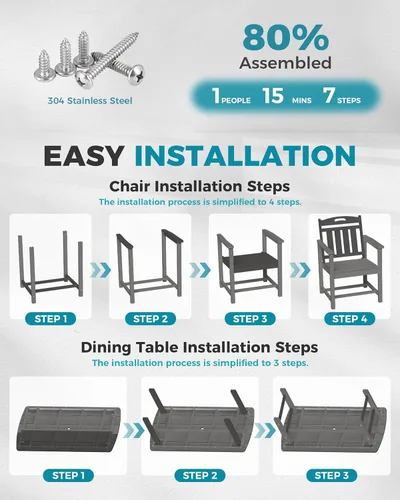 Miniatura 7 de Ciokea Silla de comedor para patio al aire libre, sillas de porche de gran tamaño de HDPE con asiento ancho, muebles de exterior duraderos para todo