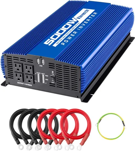 Inversor de corriente de 5000 W de 12 V a 110 V con 4 salidas de CA, 2 puertos USB para campamento/camión/RV/hogar