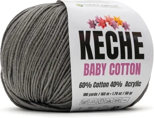 Miniatura 10 de Keche Hilo de algodón, 60% algodón, 40% hilo acrílico, hilo de algodón suave para crochet y tejer, hilo amigurumi, 1 madeja/bola, 1.76 onzas (50g)
