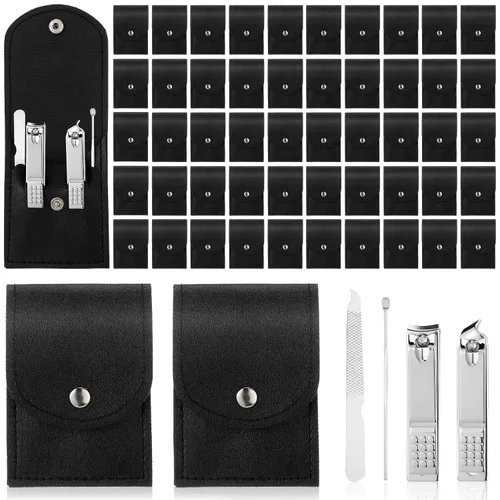 Geosar Juego de 50 juegos de manicura de viaje, cortaúñas profesional, pedicura, herramientas de cuidado de uñas, juego de acero inoxidable con Negro