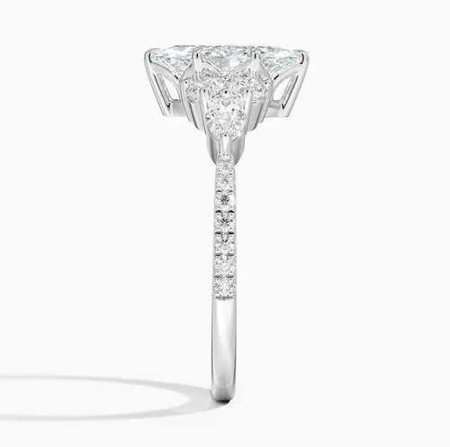 Miniatura 2 de IGI Anillo de compromiso de diamantes de 4 puntas de corte marquesa blanco de 1.56 quilates con marquesa lateral y diamantes redondos de laboratorio