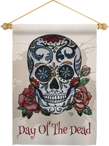 Miniatura 7 de Bandera de arpillera para jardín del Día de los Muertos, fiesta mexicana, otoño, pequeño regalo, decoración para patio, casa, de doble cara