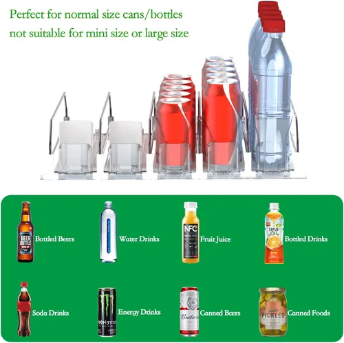 Miniatura 5 de Organizador de bebidas para nevera - Deslizador automático blanco, dispensador de soda para nevera - Sostiene hasta 15 latas - 12oz 16oz 20oz