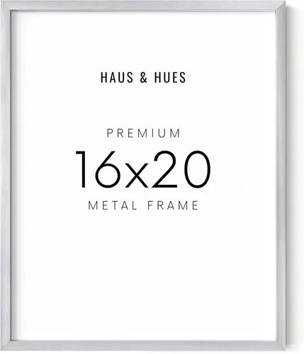 HAUS AND HUES Marco de fotos de 16 x 20 pulgadas de metal plateado - Exhibidor de pared de aluminio para pósters y fotos - Estilo moderno y ligero