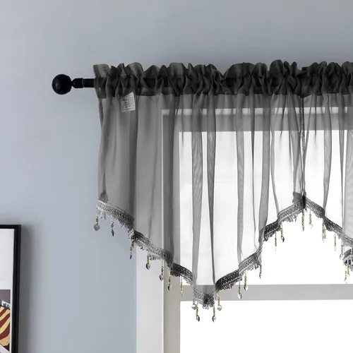 Miniatura 11 de PearAge Cortinas Cenefa Transparente con Cuentas para Sala de Estar, Cenefa de Ventana de Granja con Bolsillo para Barra, Cenefa de Cortina de Gasa