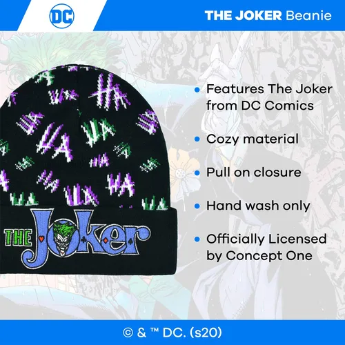 Miniatura 6 de Concept One Dc Comics The Joker Beanie Hat, Knitted Cuffed Winter Skull Cap