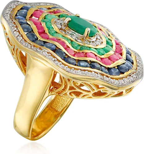 Miniatura 3 de Ross-Simons Anillo circular de piedras múltiples de 2.80 quilates en oro de 18 quilates sobre esterlina, Piedra preciosa, esmeralda