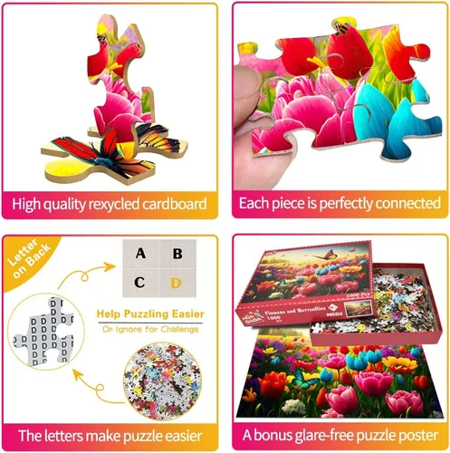 Miniatura 3 de HUADADA Rompecabezas para adultos de 1000 piezas para adultos, juego desafiante, rompecabezas de mariposa con letras en la parte posterior